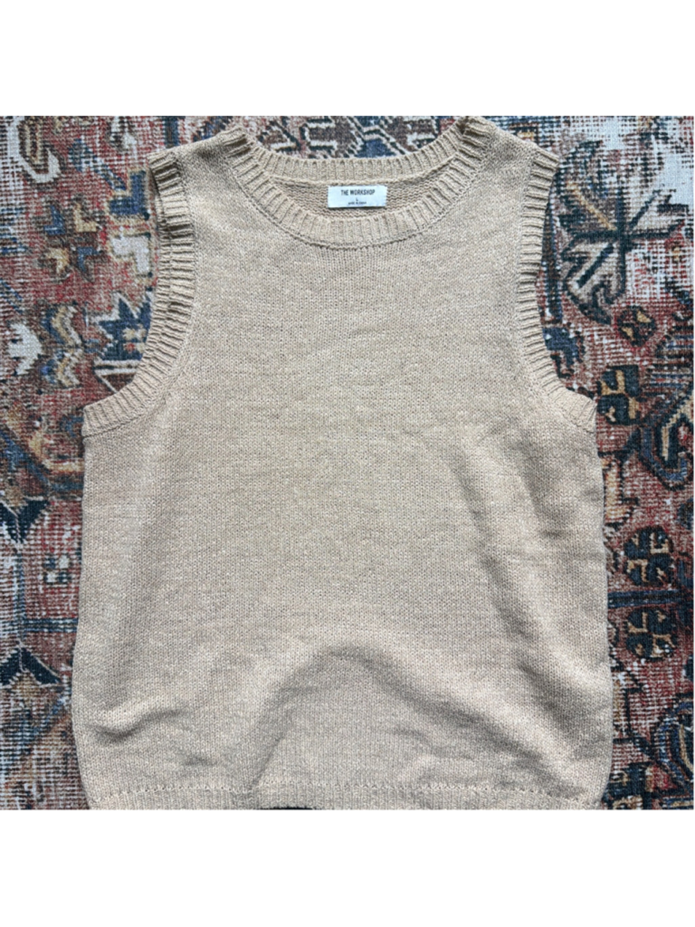 Women's The Workshop Beige Knit Sleeveless Sweater Vest Size L